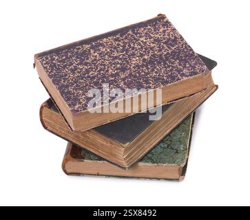 Stack of old vintage books isolated on white background Stock Photo
