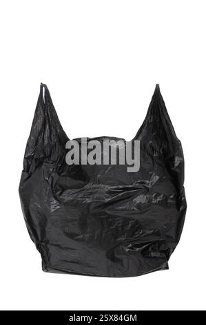 Black empty plastic bag isolated on white background Stock Photo