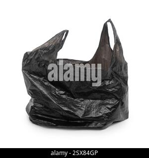 Black empty plastic bag isolated on white background Stock Photo