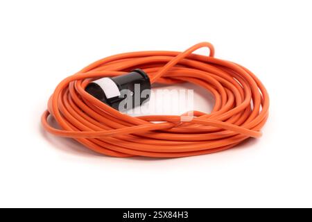 Orange power cable isolated on white background Stock Photo