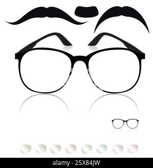Classic glasses, mustache. Set of colored lenses Stock Vector
