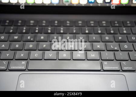 Dark German keyboard on a laptop. Stock Photo