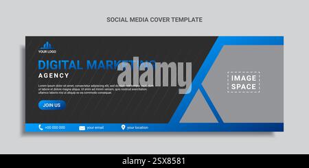 digital marketing social media cover or web banner with blue gradient Stock Vector