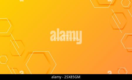 yellow abstract background with hexagon shape and thin lines Stock Vector
