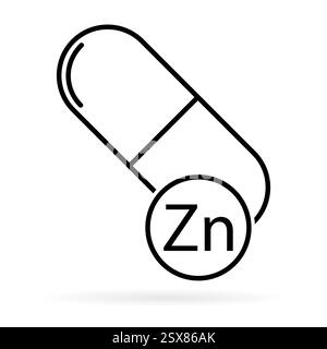 Mineral Zn icon shadow, healthy medicine pill supplement symbol, complex vitamin vector illustration . Stock Vector