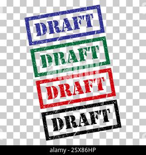 Set of Draft stamp symbol, label sticker sign button, text banner vector illustration . Stock Vector