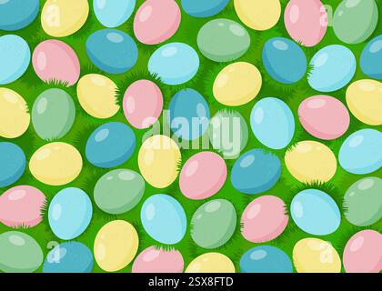 Colorful Easter Eggs in Grass Wallpaper Background Stock Vector