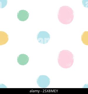 Polka dots abstract seamless pattern couache drawn. Circular spots allover background. Round brush blobs repeat cover. Scribble oval elements marker d Stock Vector