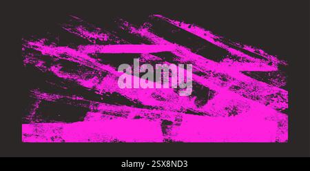 Linocut texture. Ink roller background. Grunge letterpress rectangles. Dry vibrant pink brayer striped lines isolated on white background. Painted rel Stock Vector
