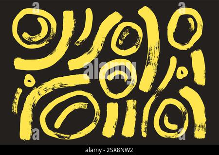 Brush stroke squiggle and circles chalk lines. Vector hand drawn wave round white paint shapes bg. Abstract curve irregular graphic. Folk scribble pai Stock Vector