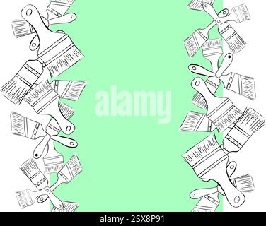 Paint Brushes vertical border frame. Vector graphic line ink template for your text Stock Vector