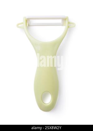 Plastic vegetable peeler isolated on white background, top view Stock Photo