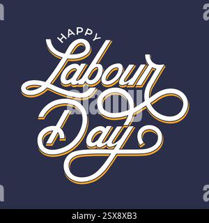 Happy Labour calligraphy vector illustration isolated on blue background. 1st May International Labour Day celebration banner, poster, greeting card. Stock Vector