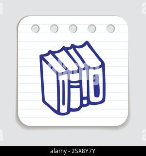 Doodle books shelf icon hand drawn with blue pen on a notepaper Stock Vector