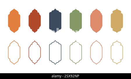 Set of Islamic window shape frame in flat style, Arab frame set oriental style islamic eid and ramadan design. vector illustration Stock Vector