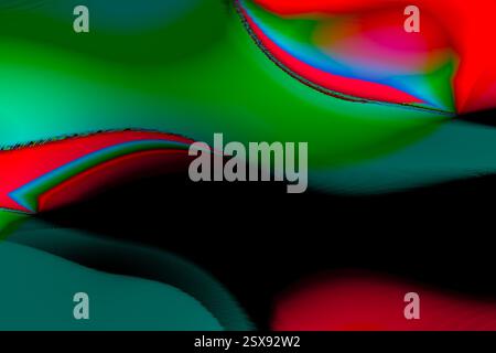 abstract 3d background, ornamental fluid wave shape in organic flow in green, pink, purple, blue, organic dynamic motion, copy space Stock Photo