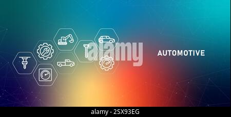 Automotive automobile motorized car-related vehicle transport gradient header modern technology vehicle mechanic machine repair engine service icon Stock Vector