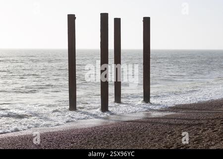 West Pier Columns with Single and Sea Stock Photo