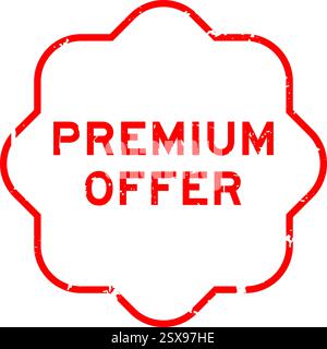 Grunge red premium offer word square rubber seal stamp on white background Stock Vector
