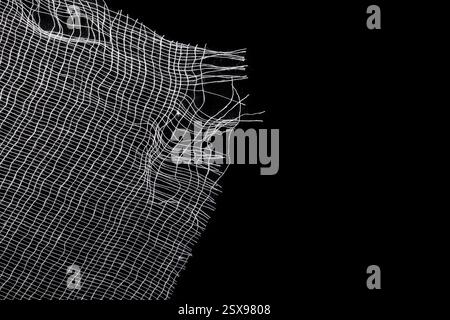 Cotton thread bandage square on black background, close up photography,  abstract  texture Stock Photo