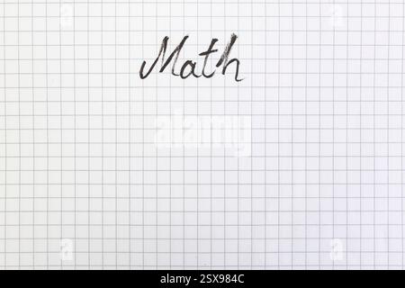 Chequered pattern empty page, mathematics copybook page , with math word hand written, abstract  backdrop Stock Photo