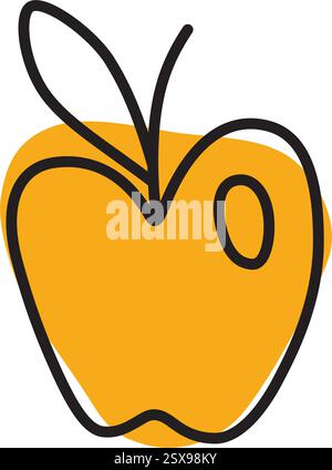 Apple doodle icon hand drawn with thin line and colorful blob Stock Vector
