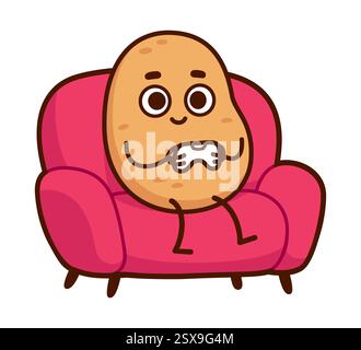 Couch potato gamer. Funny cartoon character playing video games sitting on sofa, vector clip art illustration. Stock Vector