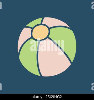 Doodle beach ball icon hand drawn in a modern minimalistic style and colored Stock Vector