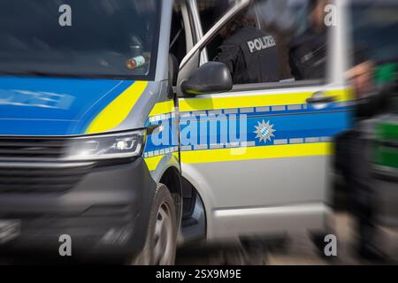 Police operation in Bavaria: Police officers and police vehicles in Bavaria (symbol image police operation) Stock Photo