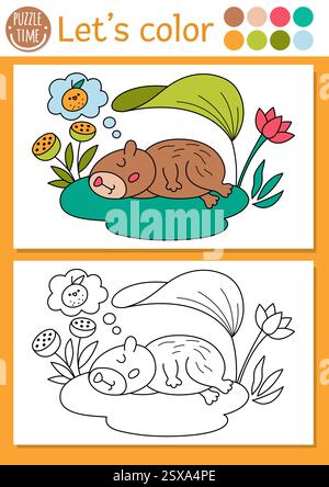 Coloring book page for kids. Reeds and dragonflies. Sketch outline and