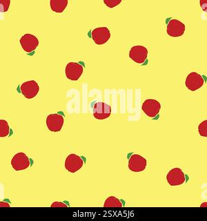 Seamless hand drawn illustration Apple. abstract repeated yellow background. For paper, cover, fabric, gift wrap, wall art, interior décor. Vector Stock Vector