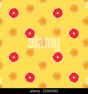 Seamless pattern vector with cute tropical fruit orange. Cute summer yellow texture background fabrics, decorative paper, textile print. Templates Stock Vector