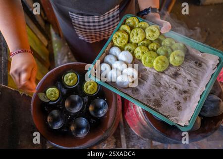 View of Klepon, traditional Balinese rice cakes, Bali, Indonesia, South East Asia, Asia Stock Photo