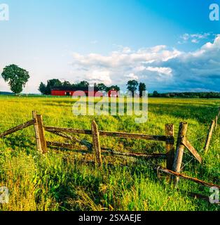 gate field fence farm rural countryside wood wooden Stock Photo - Alamy