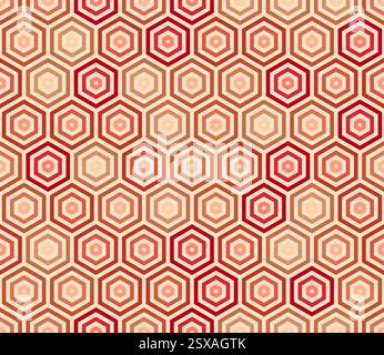 Hexagon background design. Red color tones gradients. Stacked hexagon bold mosaic cell. Hexagonal cells. Seamless pattern. Stock Vector