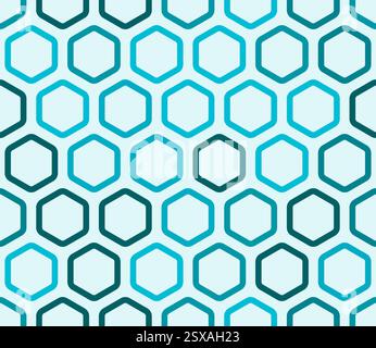 Background with Hexagon Pattern. Bold rounded hexagon cells with padding. Cyan color tones. Large hexagon shapes. Seamless design. Stock Vector