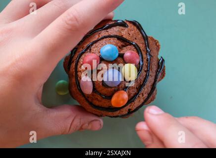 Easter tradition of baking homemade muffins and decorating them Stock Photo