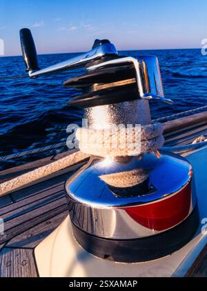 Winch on sailing boat Stock Photo