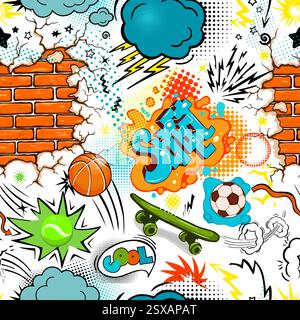Seamless background street graffiti. hand drawing. Not AI, Vector illustration. Stock Vector