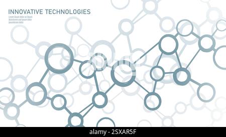Abstract molecular structure network. Interconnected circular nodes form a complex system. Science, chemistry, and digital technology visualization Stock Vector