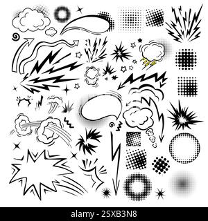 Comic Book Graphic Elements Set. hand drawn. Not AI, Vector illustration Stock Vector