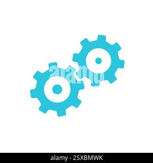 Interacting Gears, Simple Mechanical Harmony on White Background, Blue icon set Stock Vector