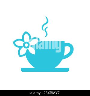 Cup of Jasmine Tea icon. Isolated on white. Blue icon set. Stock Vector