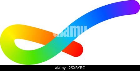 Rainbow colored curly line isolated on white background. Cool colorful squiggle. Organic doodle figure with multicolored gradient effect. Vector illustration. Stock Vector