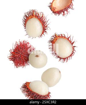 Fresh rambutan fruits in air on white background Stock Photo