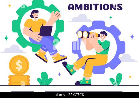 Ambitions Vector Illustration of an Entrepreneur Climbing the Ladder to ...