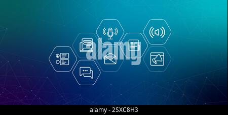Content creation podcast communication and media conceptual support chat social online communication network connection interaction modern device Stock Vector
