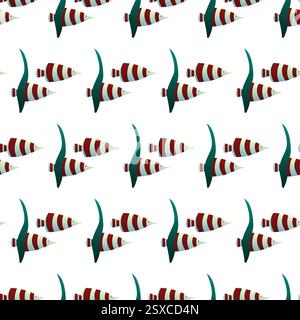 Exotic aquarium or sea fish. Flat style. Vector illustration. Seamless pattern. Stock Vector