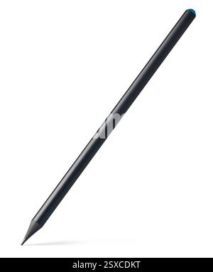 sharpened wooden black pencil isolated white background with shadows, mock-up template writing utility Stock Photo