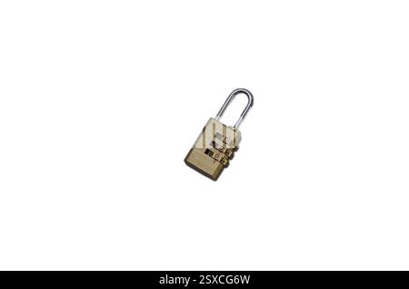 Small Brass Combination Lock on Clean White Background Stock Photo